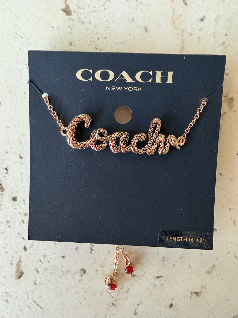 NIP Coach Gold-Tone Lariat Slider Bracelet with Red Stone Drops
